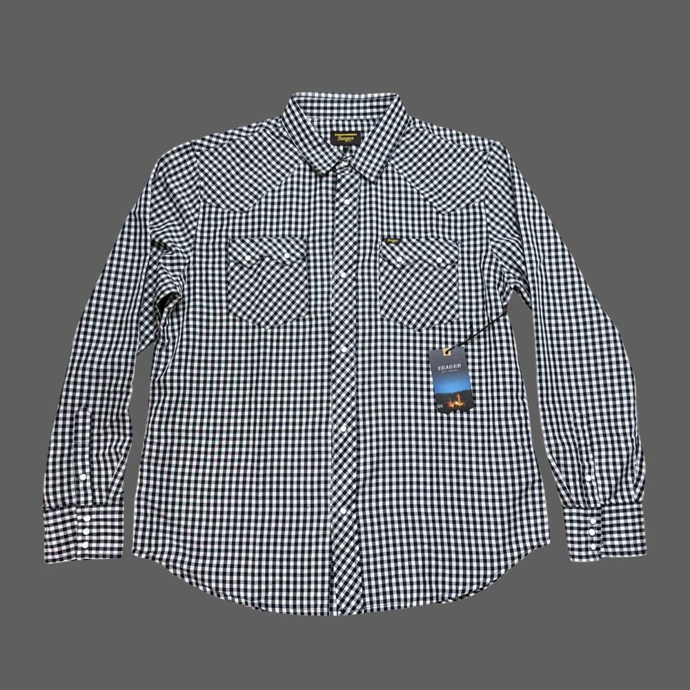 Seager Sawtoof Pearl Snap Western Shirt Blue Check XL
